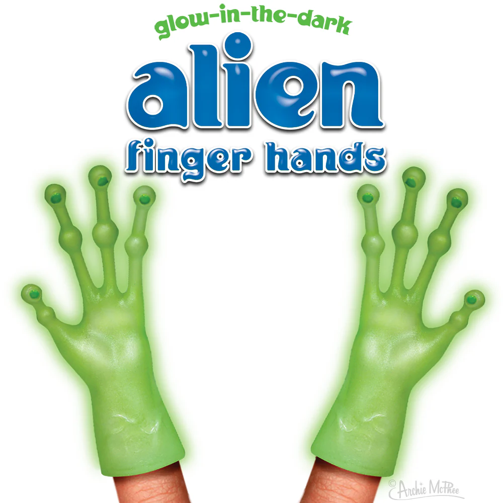Glow-in-the-Dark Alien Finger Hands - Set of 10